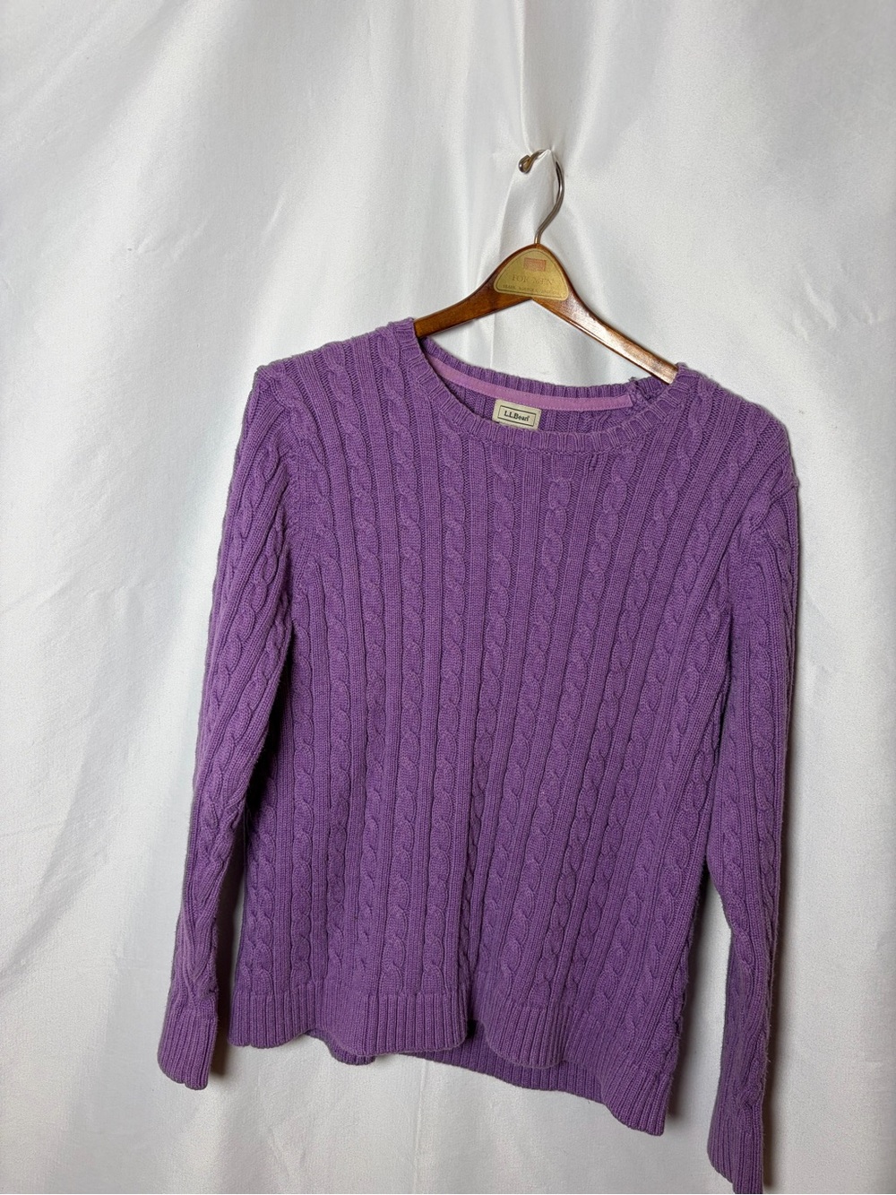 L.L. Bean Lavender Cable Knit Crewneck Sweater